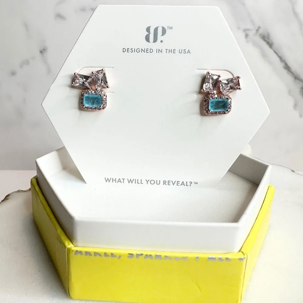 Bomb Party OG Earring Fabulous Feeling RBP5283 NWT Aqua Blue Quartz